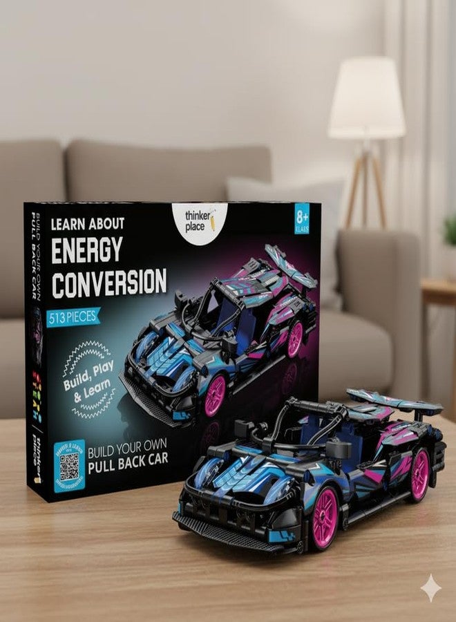 ThinkerPlace 1:18 DIY Blocks Pull-Back Car - Pink & Black | Buildable Construction Toy Car Kit | Friction-Powered Remote-Free Racing Vehicle for Kids | Educational STEM Toy for Boys & Girls - Image 5